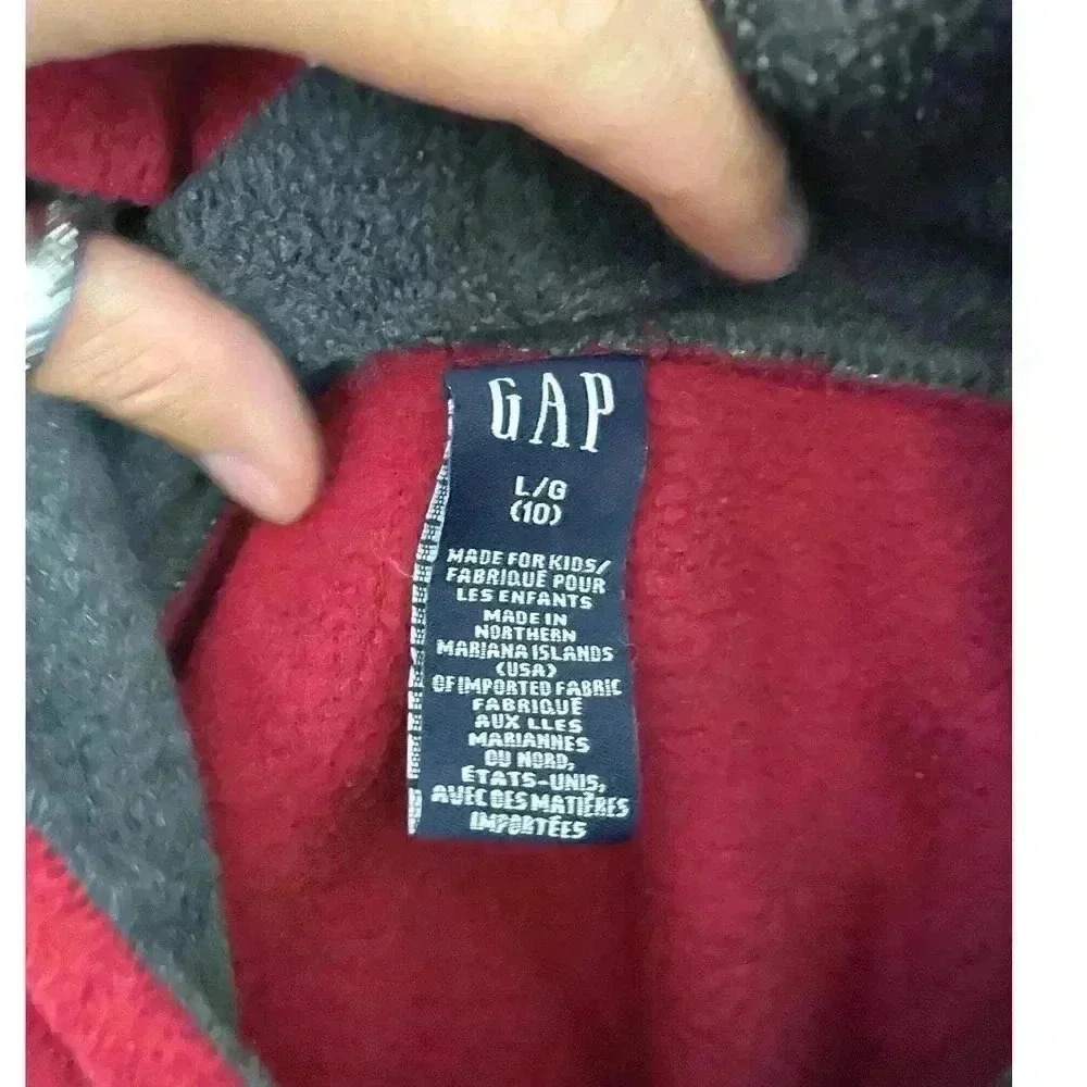 VTG GAP Pullover Hooded Fleece Sweatshirt Kids Youth LARGE (10) Red‎ Y2K - Picture 3 of 10